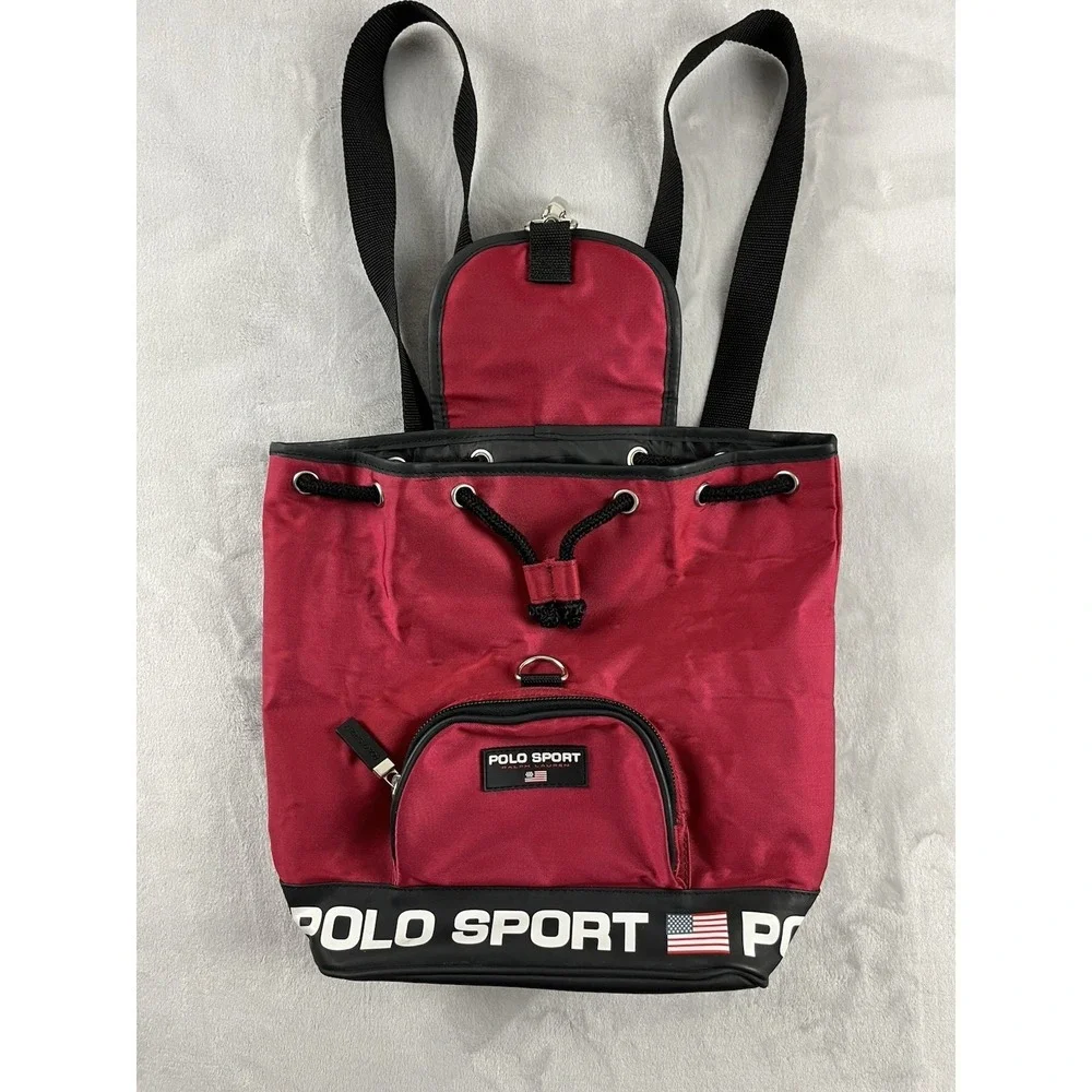 Vintage Polo Sport Ralph Lauren Backpack Red Black Rucksack Drawstring